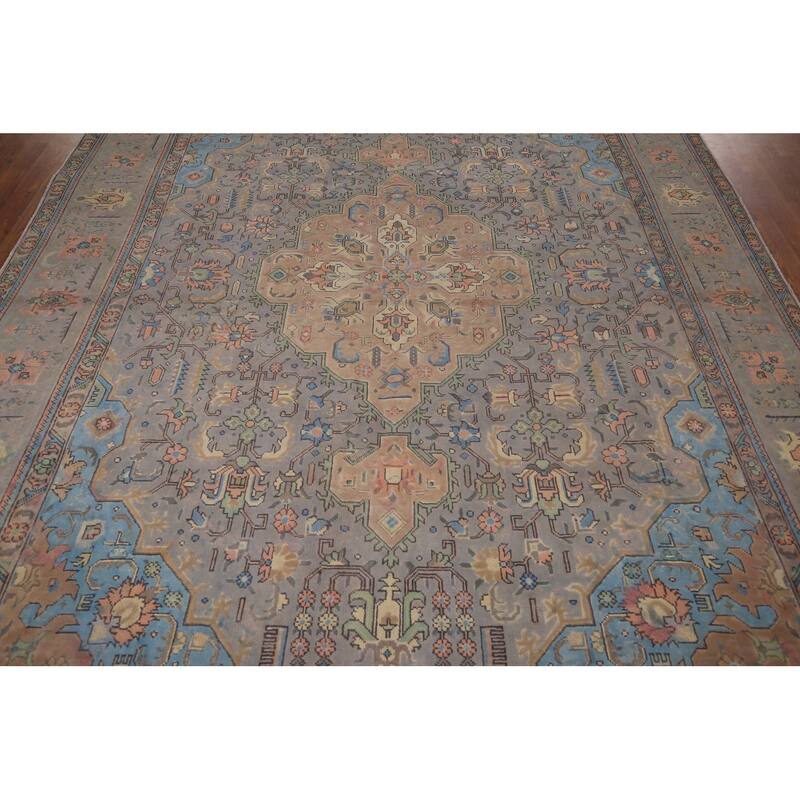 Gray Tabriz Persian Vintage Rug Hand-Knotted Wool Carpet - 8'0"x 10'10"