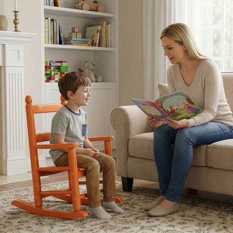 16 In. Kids Classic Solid Poplar Wood Rocking Chair, Egg-Shaped Seat For Ages 2–5 - 9' x 12'