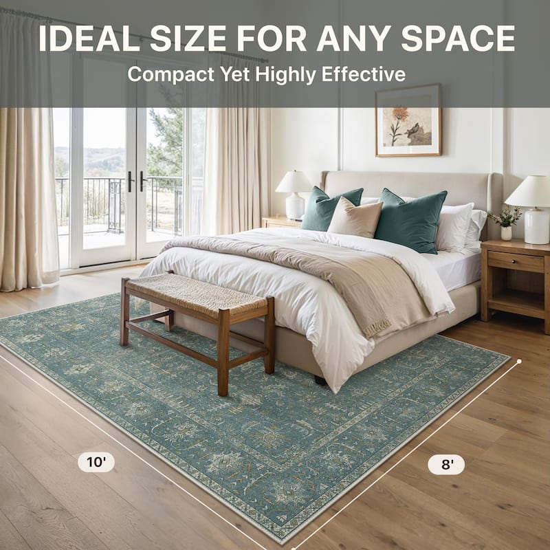 Mcow Vintage Collection Distressed Floral Low-Pile Machine-Washable Area Rug - 8' x 10'