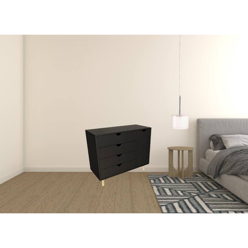 35" Natural Solid Wood Four Drawer Combo Dresser