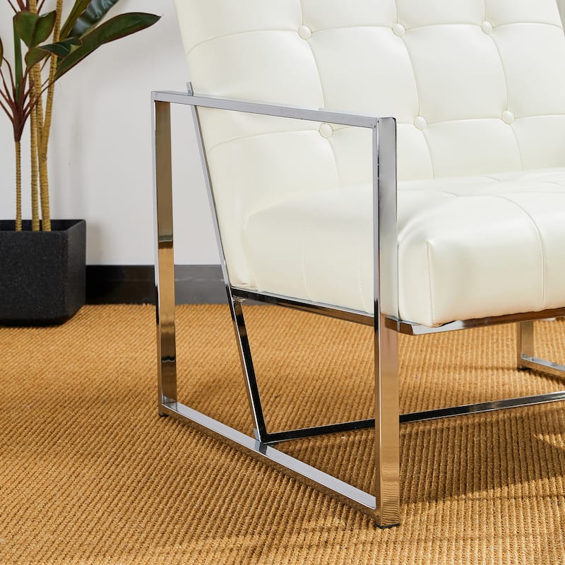 Glitzhome 29.50"W Mid-Century PU Leather Tufted Accent Chair - 29.5"W x 30.5"H x 29.25"D