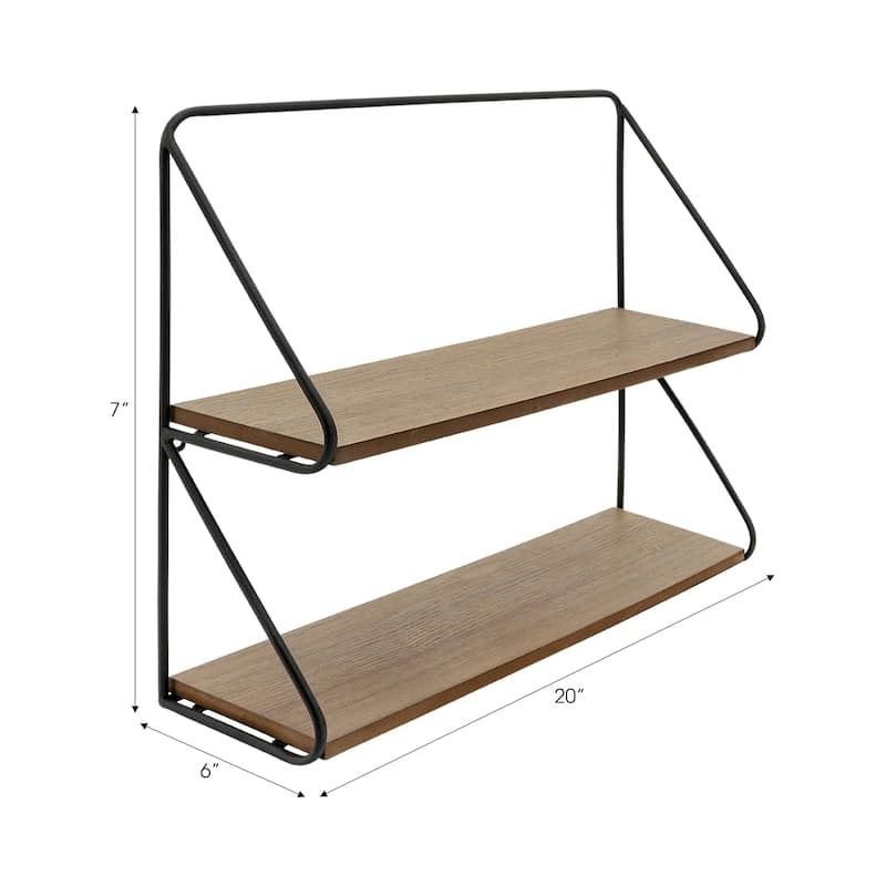 Metal Wood Frame Two-Tier Wall Shelf - 20.0"