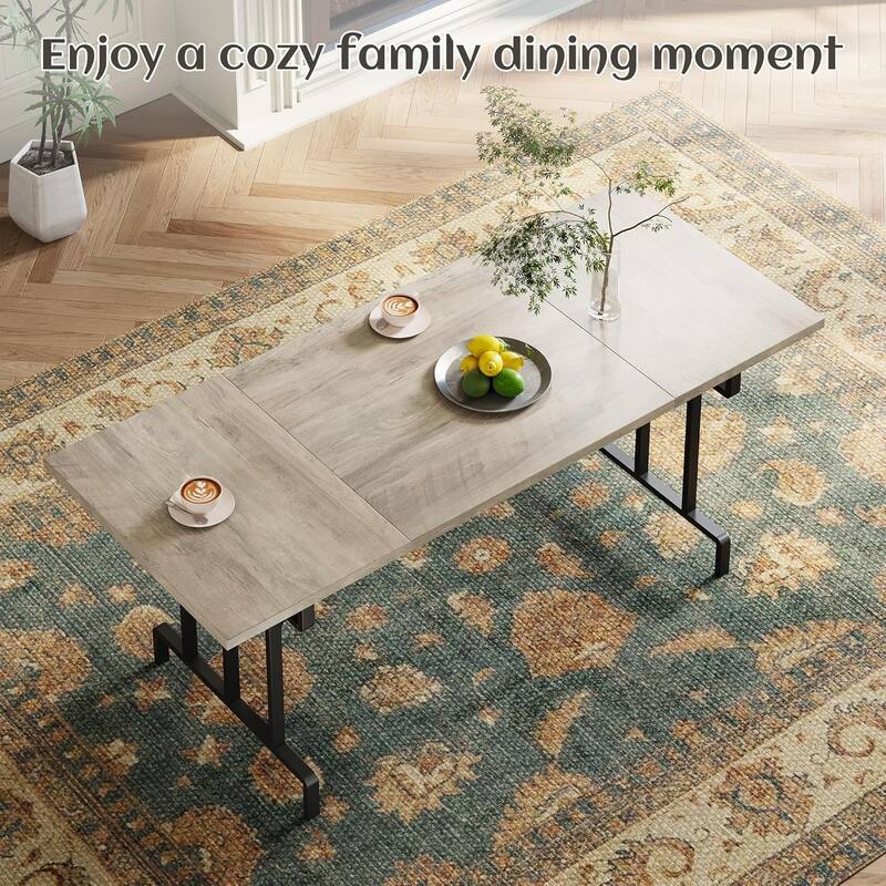 Dining Table, Rectangular Wooden Kitchen Table for 6, Industrial Farmhouse Kitchen Sets