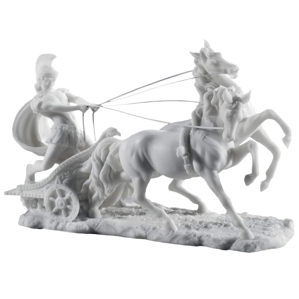 Veronese Design 11.02" L ROMAN CENTURION ON TWO-HORSE CHARIOT White Resin