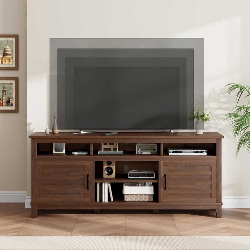 70.9" Entertainment Center TV Stand with Adjustable Shelves, Cabinet - Brown