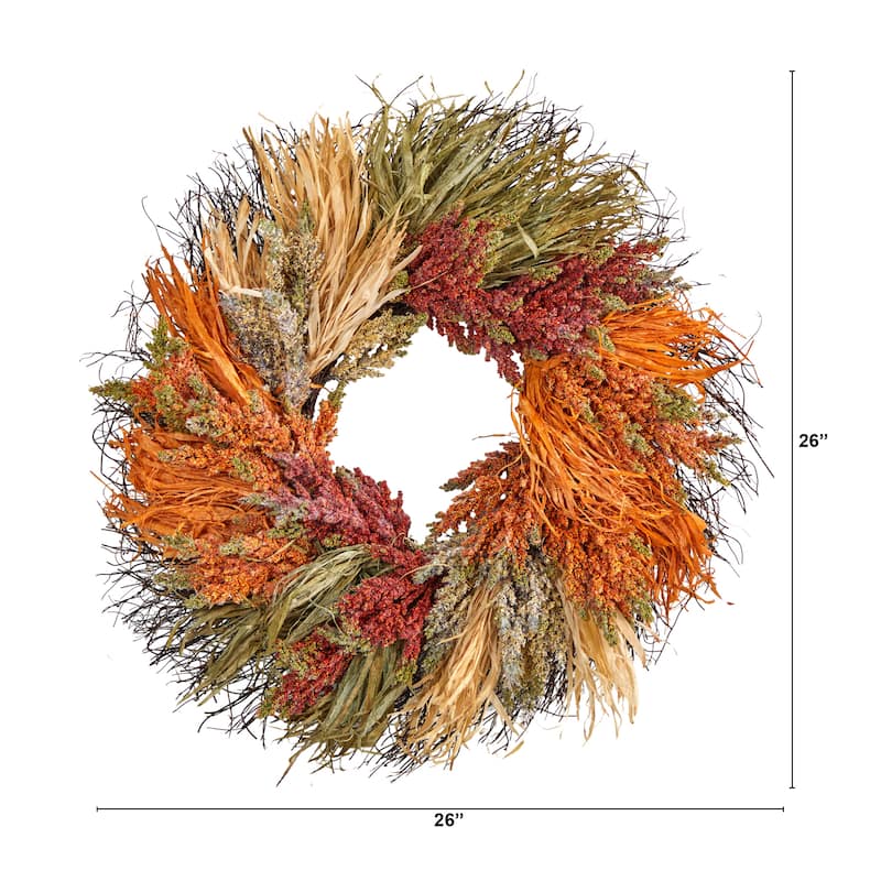 26" Fall Sorghum Harvest Autumn Artificial Wreath - 26