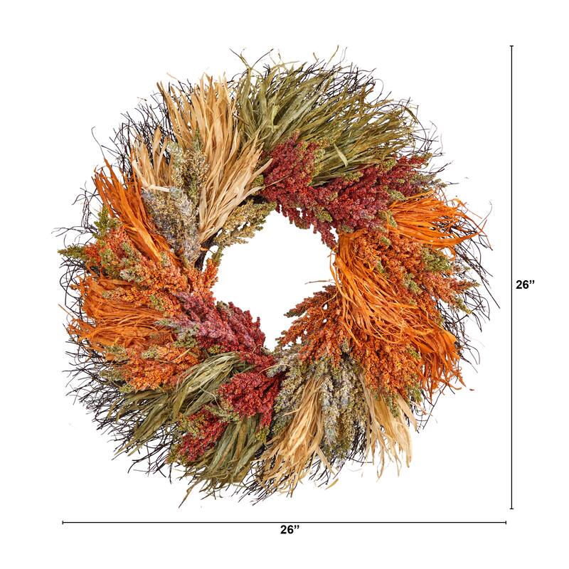Sorghum Artificial Fall Harvest Wreath - 26" - Unlit