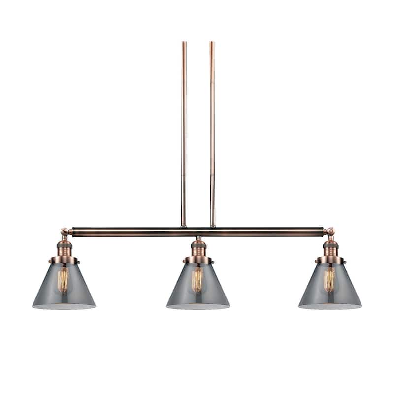 Innovations Lighting Large Cone 3 Light 40" Wide Linear Chandelier - Antique Copper / Smoked
