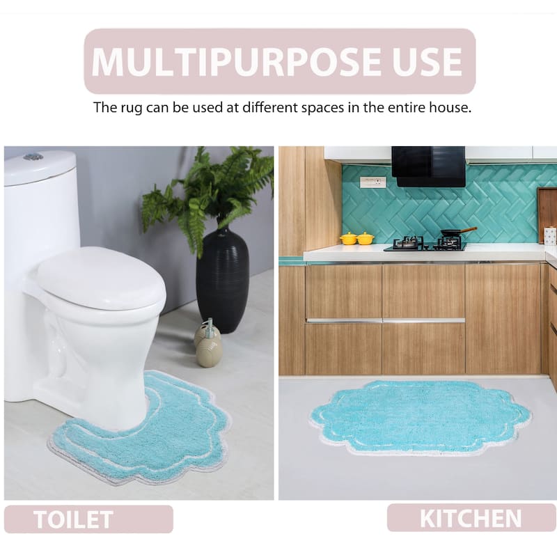 Allure Collection 100% Cotton Non-Slip Bathroom Rug Set, 3 Piece Machine Washable- Bathroom Rug, Bath Rug, U Shaped Contour