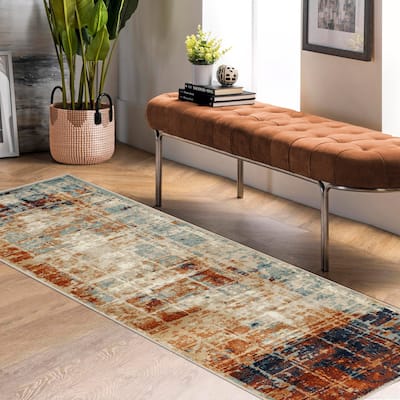 Distressed Abstract Lines Indoor Runner or Area Rug by Superior