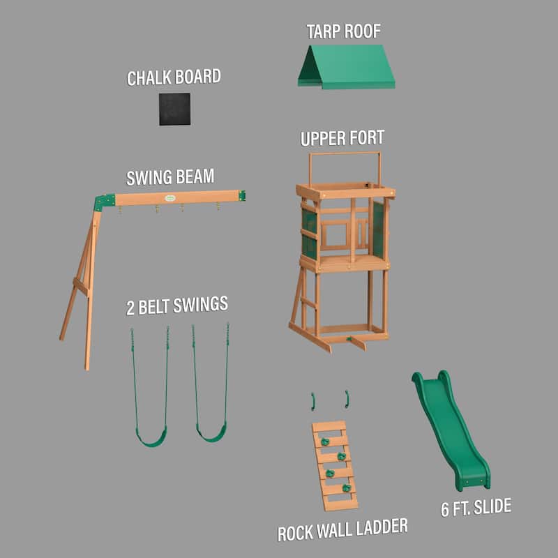 Backyard Discovery Buckley Hill Cedar Wood Swing Set, Slide, Play Deck - 10'3" x 8'11"