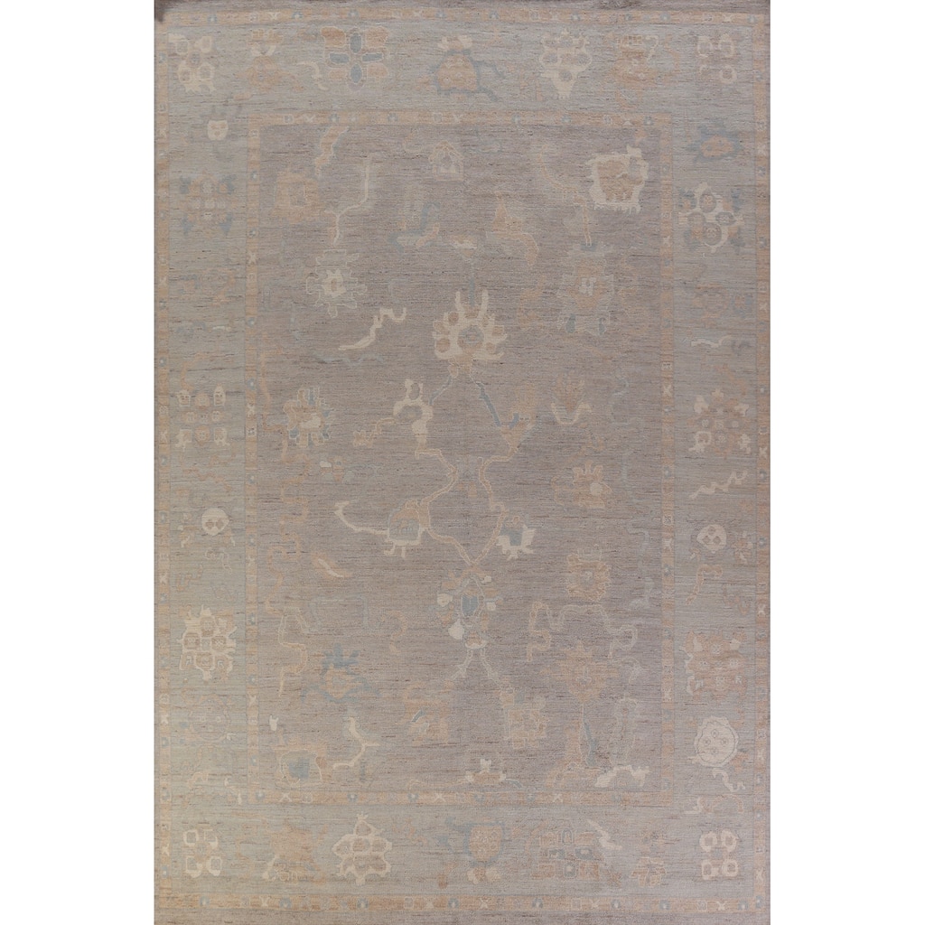 Hand Knotted Oriental 100% Wool Carpet Transitional All-Over Greys & Charcoal Oushak Area Rug - 13' 11'' X 10' 1''