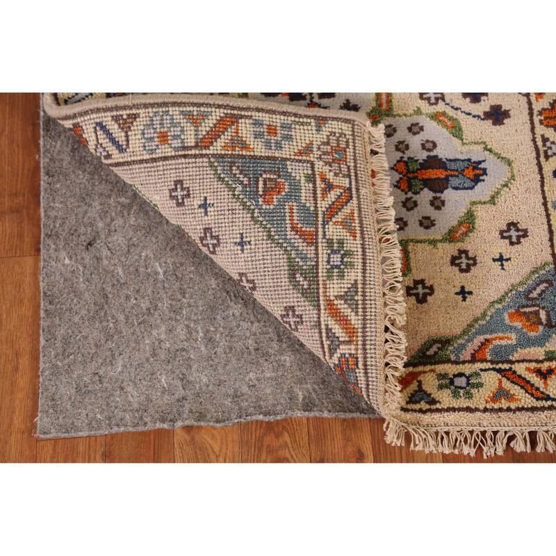 Geometric Heriz Serapi Runner Rug Hand-Knotted Beige Wool Carpet - 2'6" x 7'11"
