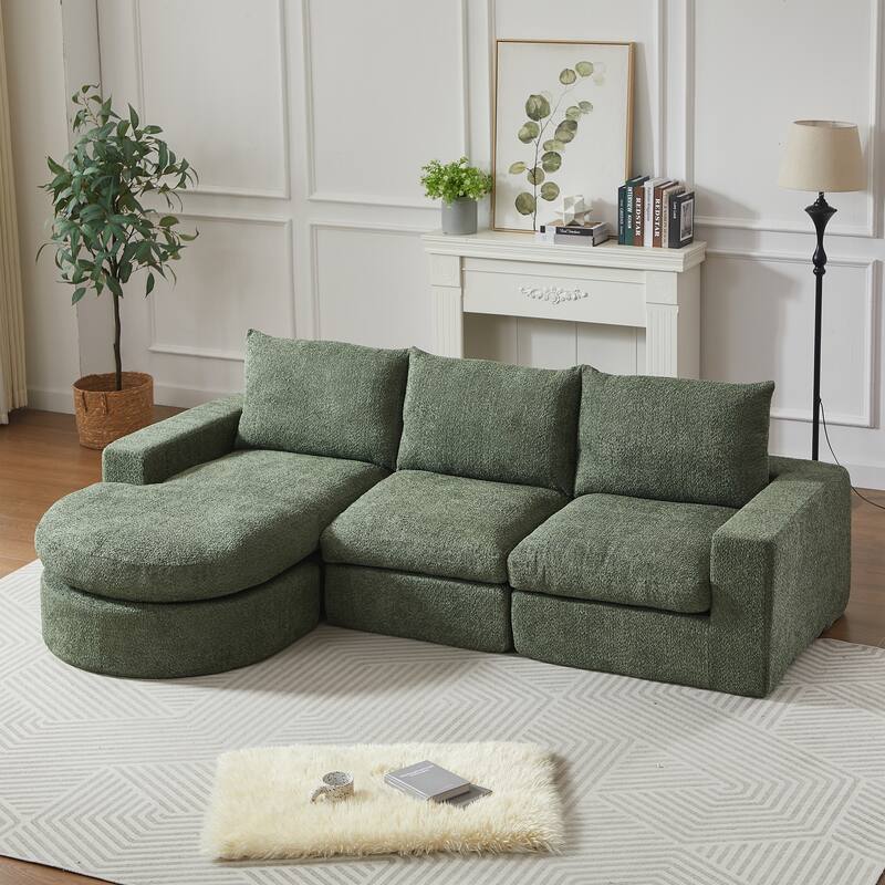 Curved Sectional Sofa with L-Shape Chaise, Chenille Upholstered Boneless Cloud Sofa, Modular 4 Seat Corner Sofa with Cushions
