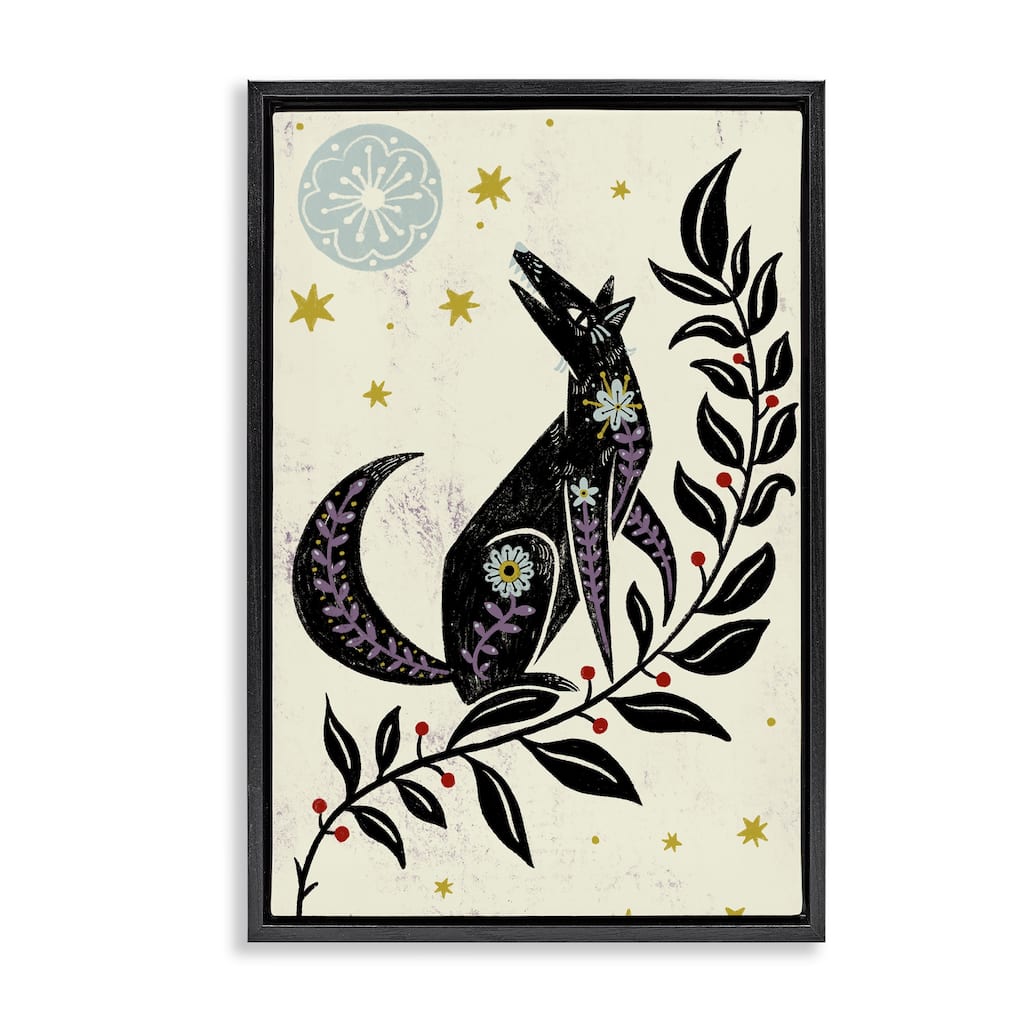Stupell Howling Winter Wolf Framed Floater Canvas Wall Art Design By Hannah Moren