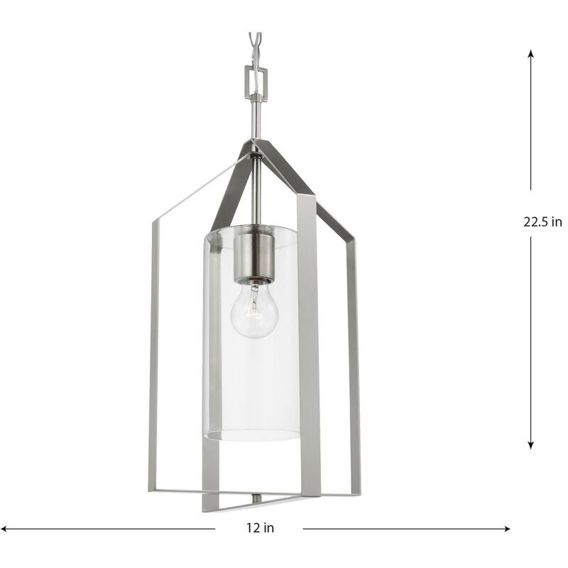 Vertex Collection One-Light Brushed Nickel Clear Glass Contemporary Foyer Light - 12 in x 12 in x 22.5 in