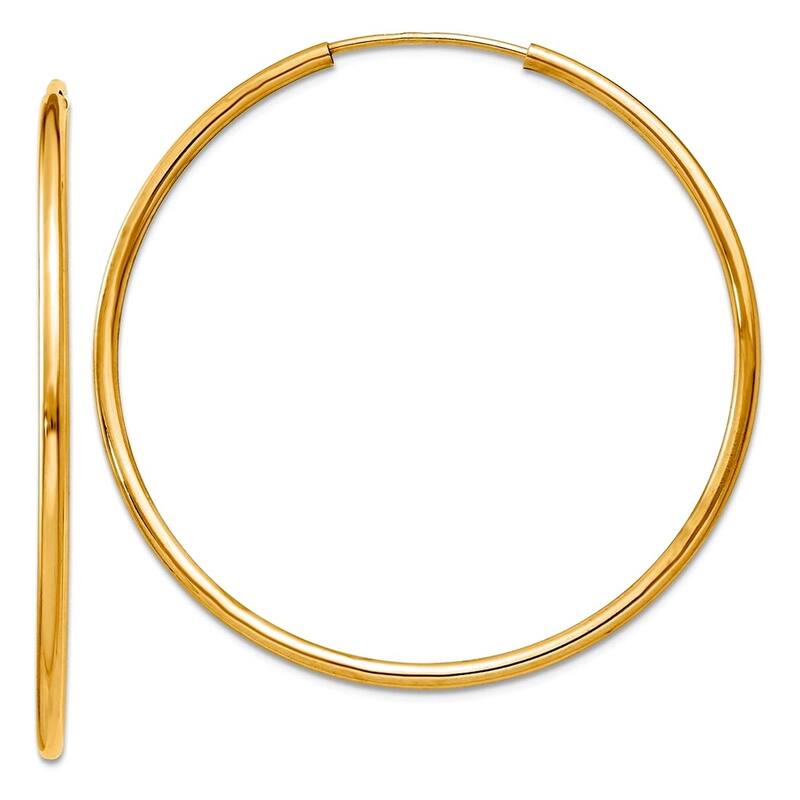 Curata 10k Yellow Gold 1.5mm Polished Round Endless Hoop Earrings - 14mm - 40mm - 34mm