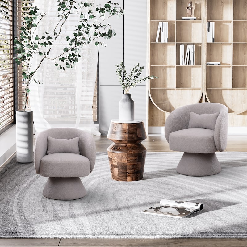 Ouyessir Teddy Sherpa Upholstered Swivel Cuddle Barrel Sofa Chairs - Grey