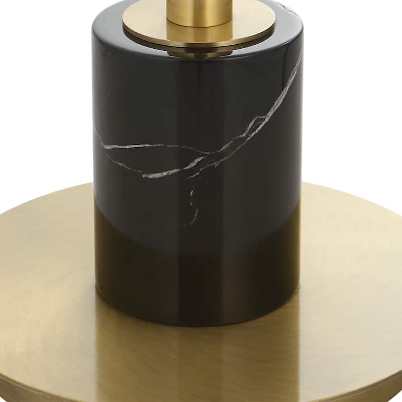 Marble Floor Lamp with Round Drum Shade - 65" - Antique Brass Finish