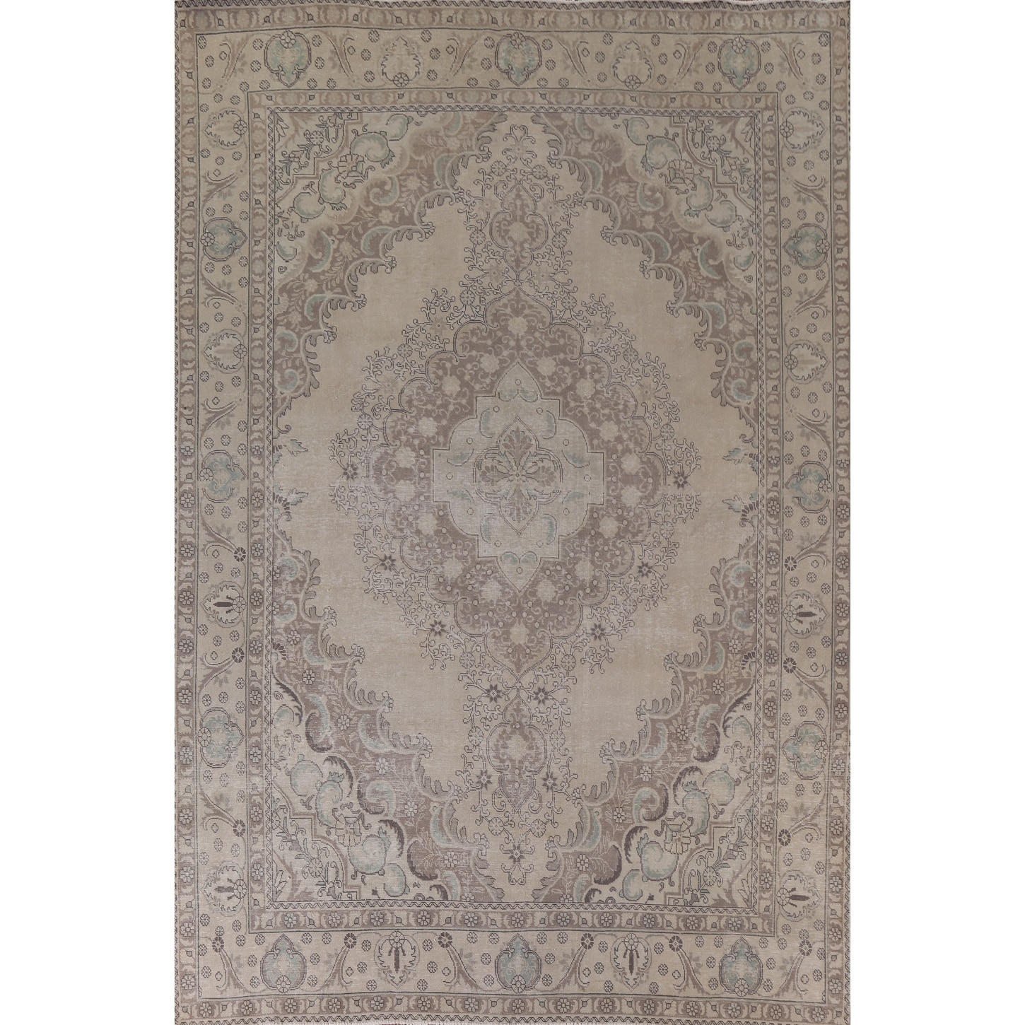 Hand Knotted Oriental 100% Wool Carpet Traditional Medallion Beige & Ivories Tabriz Area Rug - 12' 2'' X 9' 8''