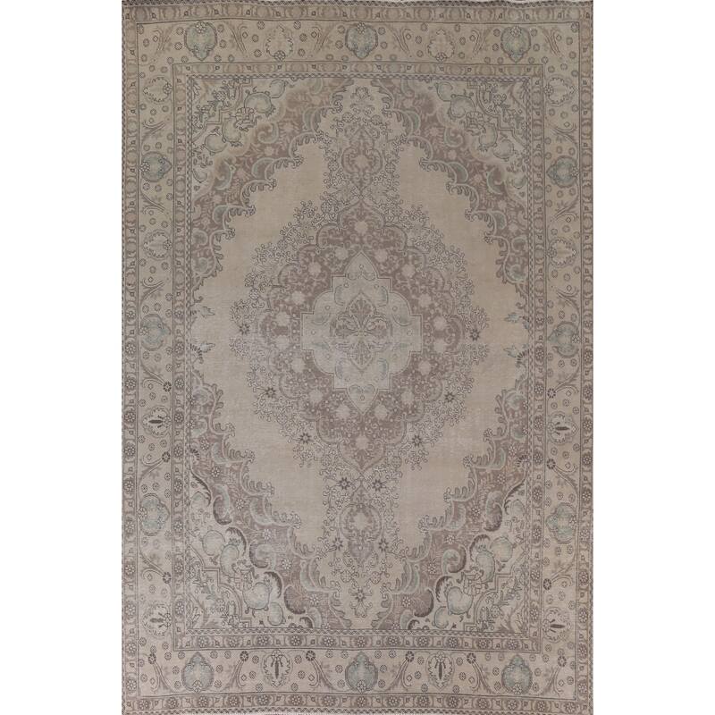 Hand Knotted Oriental 100% Wool Carpet Traditional Medallion Beige & Ivories Tabriz Area Rug - 12' 2'' X 9' 8''