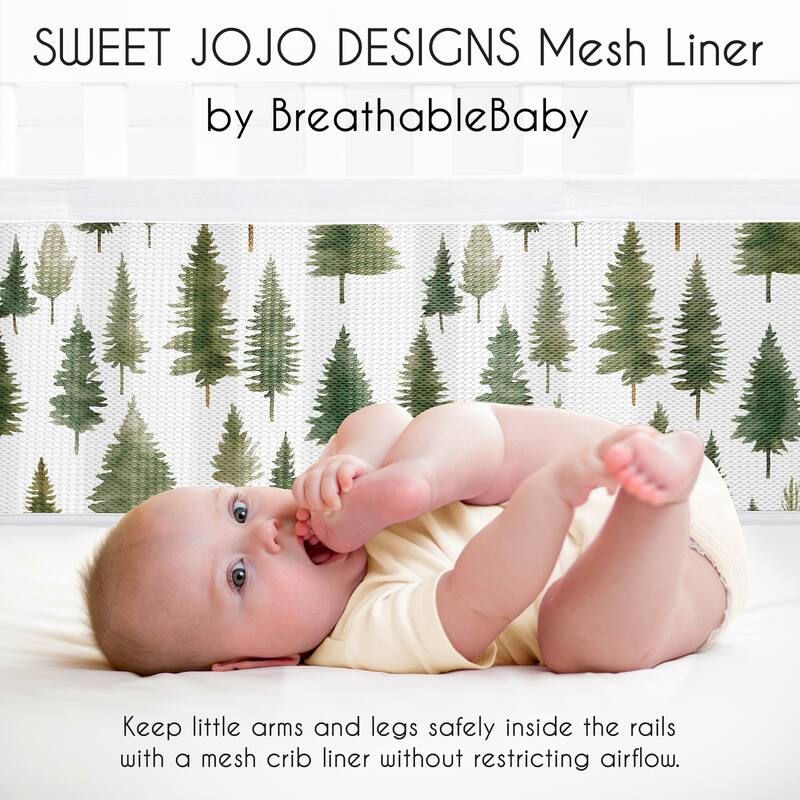 Sweet Jojo Designs + BreathableBaby Breathable Mesh Crib Liner Sage Green Woodland Boy, Girl, Unisex/Gender Neutral