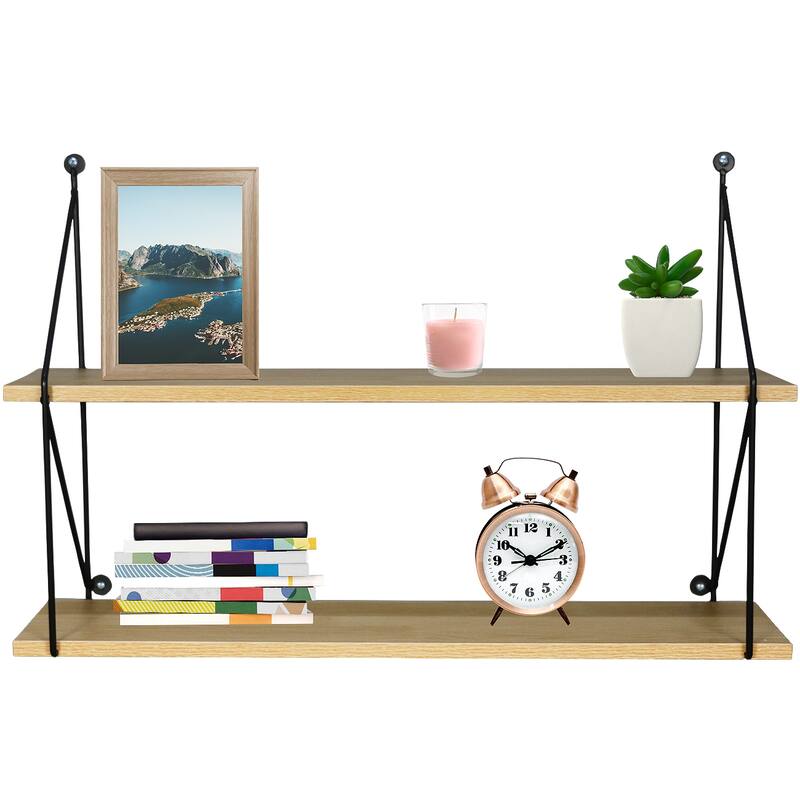 Sorbus Floating Shelf with Metal Brackets — Wall Mounted Rustic Wood Wall Storage - 23.62" L x 6" W x 15.75" H