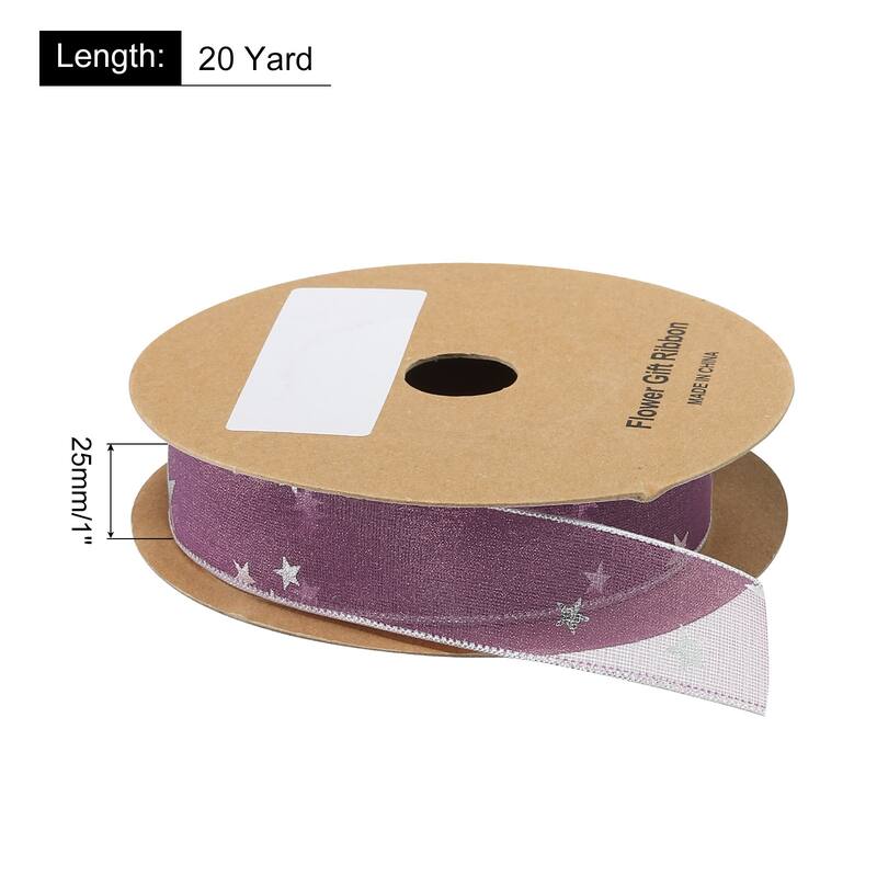 1Inch 20 Yard Star Organza Sheer Ribbon Printed Grey for Gift Wrapping - Dark Purple - 1 inch