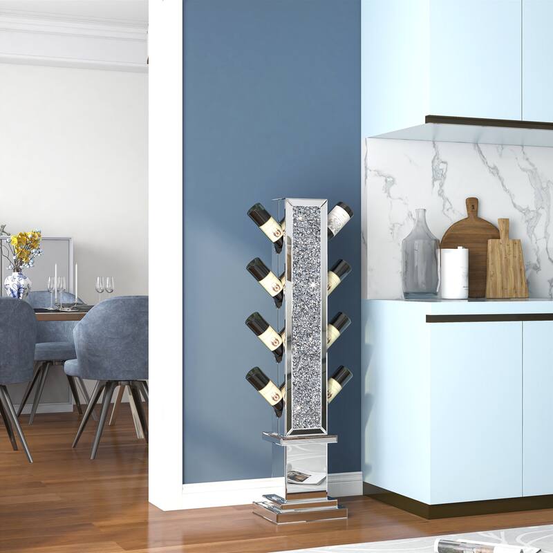 Modern Floor Wine Racks Freestanding, Home Furniture Decorative with Sparkling Crushed Diamonds, Hold for 8 Bottles