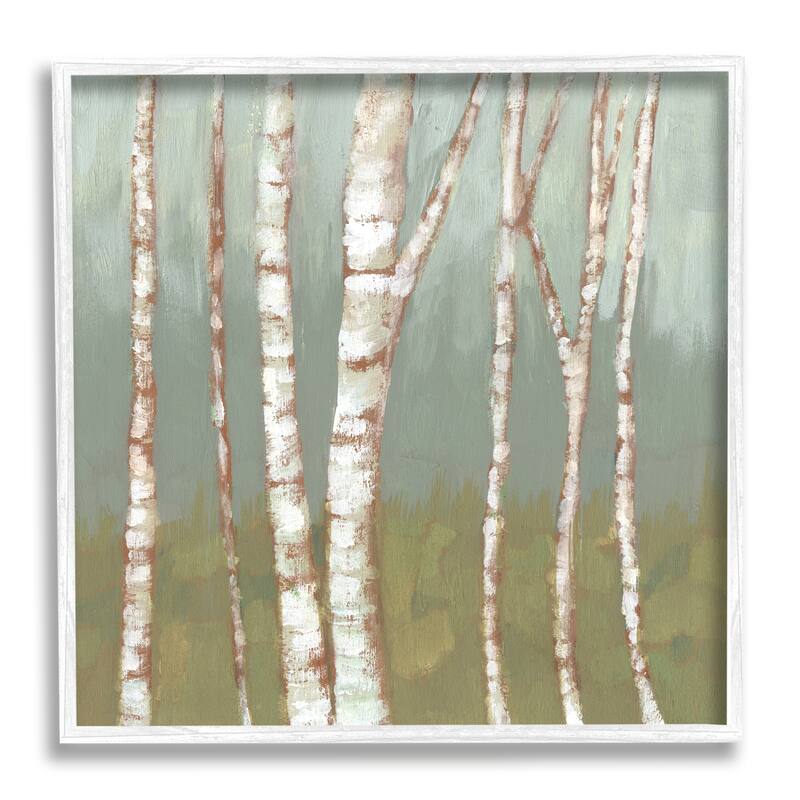 Stupell Contemporary Birch Tree Bark Soft Green Forest Landscape Framed Wall Art - 24 x 24 - White