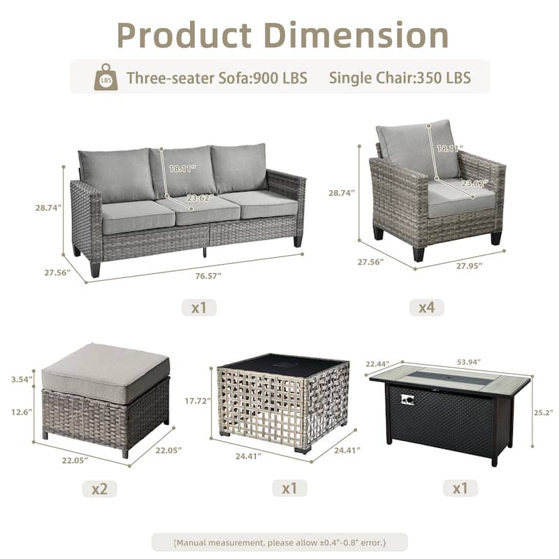 OVIOS 9 Pieces Patio Furniture Set with Solar-Powered Table & 54" Fire Table