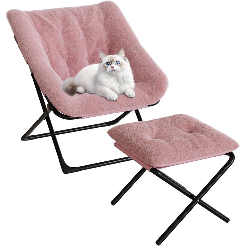 Comfy Folded Chair,Saucer Chair, Lounge Chair - XL Foldable Faux Fur Floor Seat, Non-Slip Base for Stability - Pink