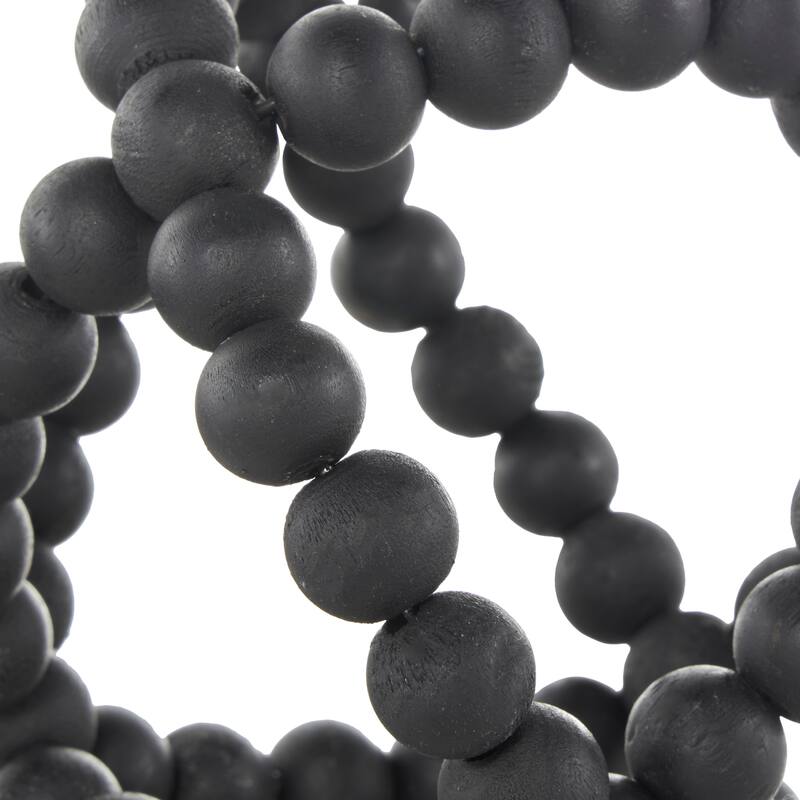 Wood Beaded Orbs & Vase Filler with Overlapping Rings - Set of 3 Black - Roche River Decor - 6"W x 6"L x 6"H