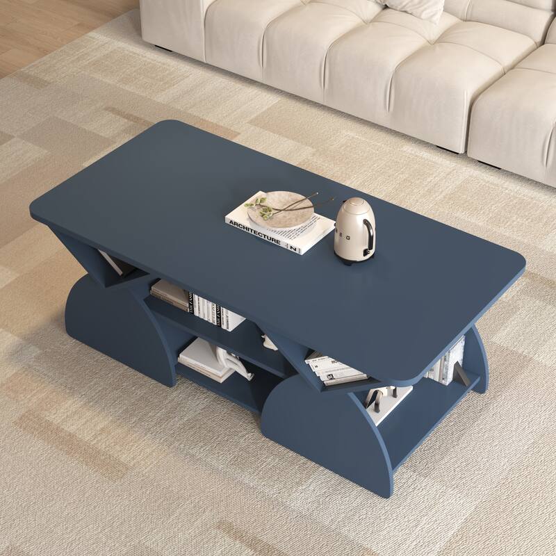 GDFStudio - Quill Wood Geometric Coffee Table with 6 Independant Storage Areas