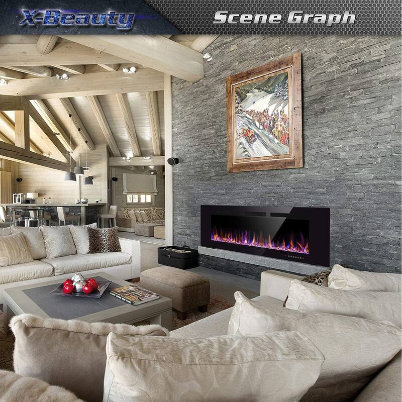 30-68" Featured Built-In Wall Fireplace with Timer / Touch Screen / Multi-Color Flame / Remote Control（750-1500W）