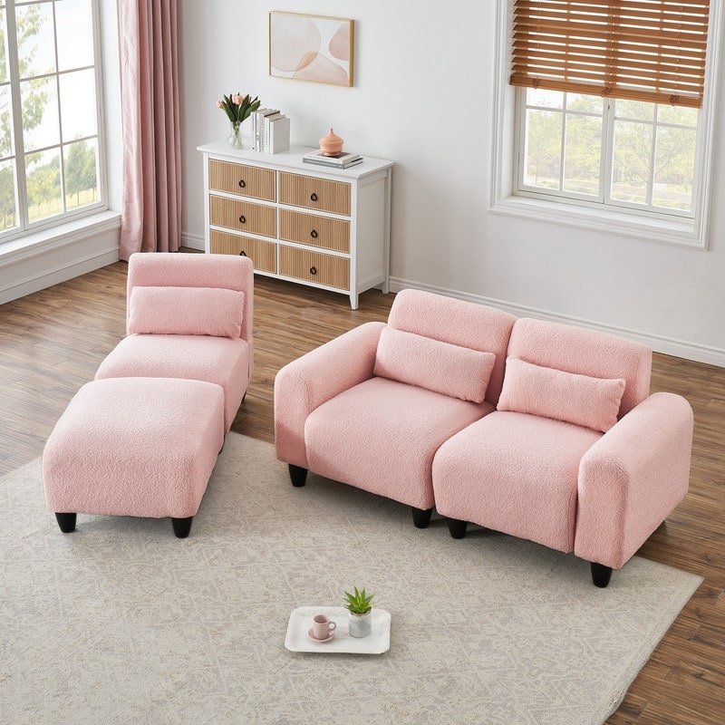 84.6" Teddy velvet L-shaped modular sofa