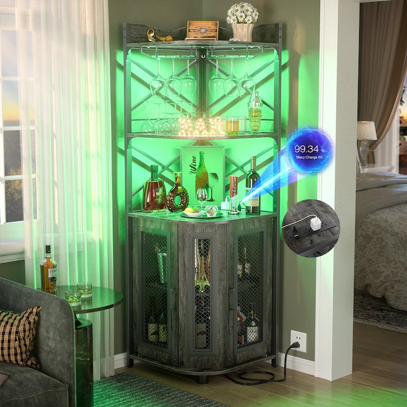 Buffet Bar Cabinet with Top Hutch&Charge Station