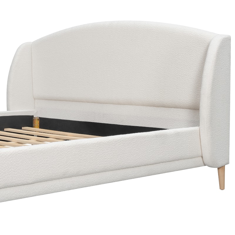 Upholstered Bed Wingback Platform Bed with Boucle Fabric