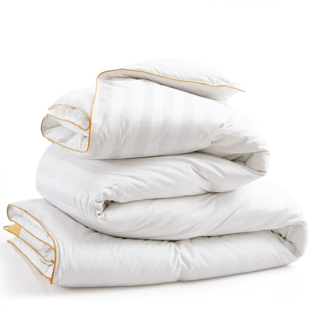 All Season White Down Comforter with Sewn-through Box Construction with Cotton Cover