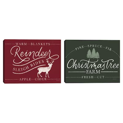Vintage Christmas III Red, Vintage Christmas Sign I Green by Becky Thorns Canvas Art Print Set