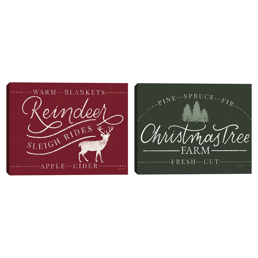 Vintage Christmas III Red, Vintage Christmas Sign I Green by Becky Thorns Canvas Art Print Set