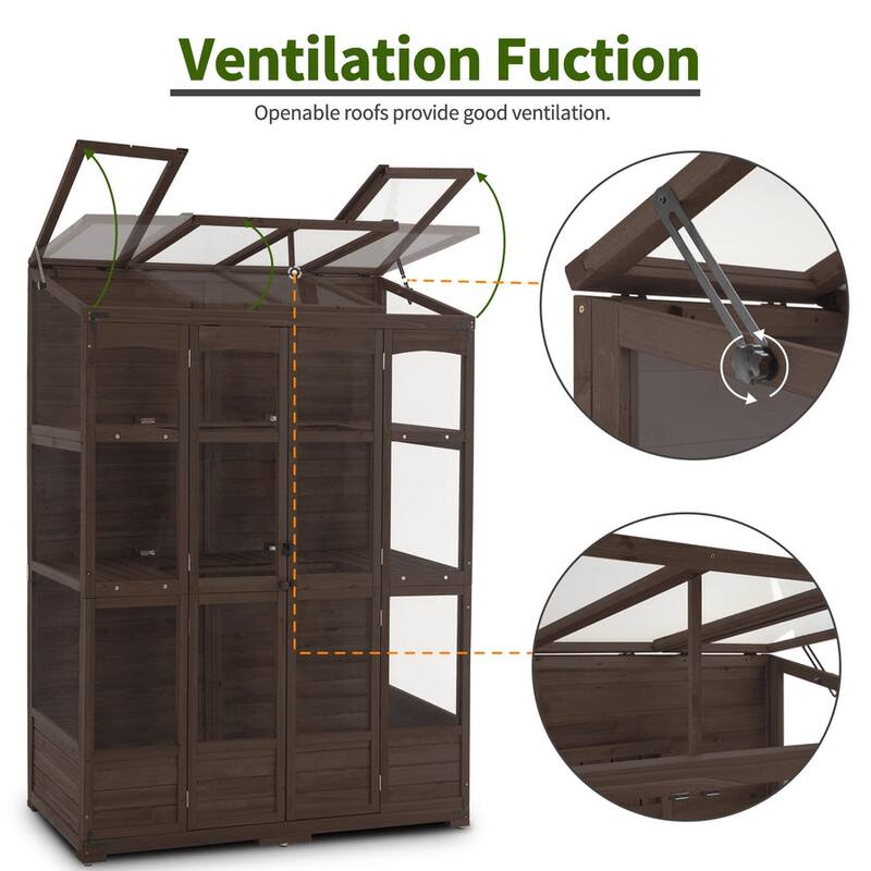 MCombo Walk-in Greenhouse with Openable Roof and Lockable Door, Solid Wood 0899