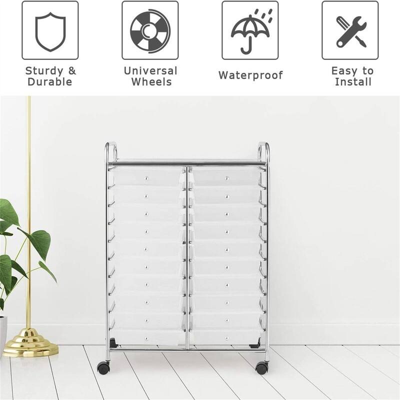 20 Drawer Rolling Storage Cart - 15"D x 25"W x 35"H