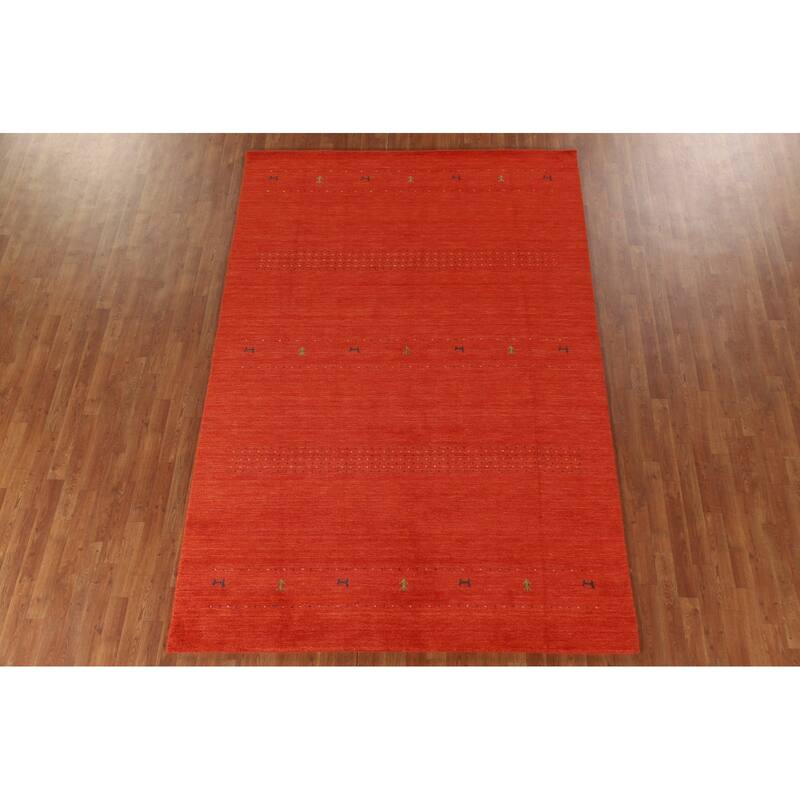 Salmon Gabbeh Area Rug Hand-Knotted Wool Carpet - 6'6"x 9'9"