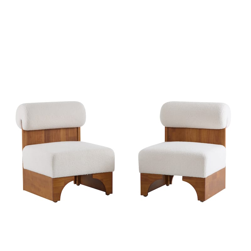 Boucle Lounge Chairs (Set of 2) with Solid Wood Frames, Rolled Backrests, and Ergonomic Design