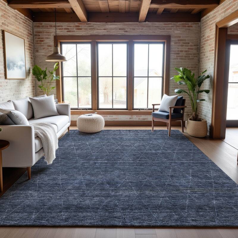Premium Washable Super Soft Solid Trellis Mayfield Rug - Navy - 8' x 10'