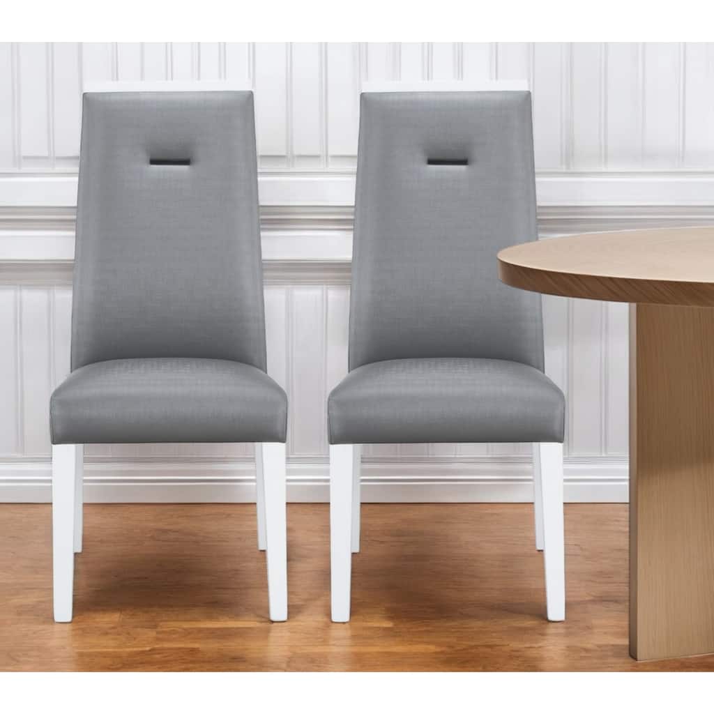 HomeRoots Set of Two Gray And White Upholstered Faux Leather Dining Side Chairs - 18.7' X '42.91' X '24.21