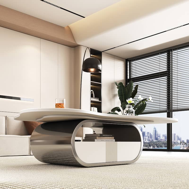 Butterfly Coffee Table with Sintered Stone Top, Sofa Table Center Table with Storage Drawer, Accent Table with Open Shelf