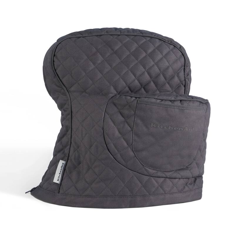 KITCHENAID Fitted Tilt-Head Solid Stand Mixer Cover with Storage Pocket, Quilted 100% Cotton - CHARCOAL GREY