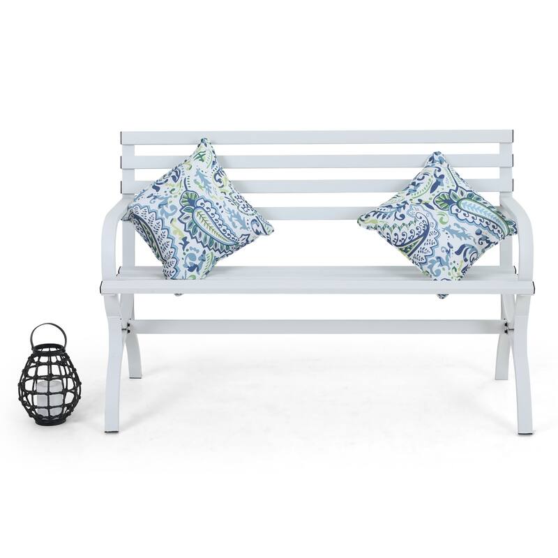 MAISON ARTS 48'' Outdoor Garden Bench White Minimalist Steel Frame Patio Park Bench